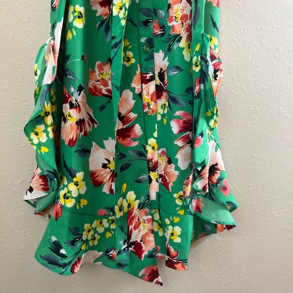 RALPH LAUREN DRESS, LONG GREEN FLORAL, BELTED/ BUTTON, SIZE 8 - Picture 5 of 7